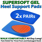 Soft Gel Comfort Heel Support Pads - 2 PAIR PACK Relieve Foot, Leg and Back Ache Now!