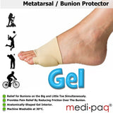 GEL Protection Sleeve - Cushions METATARSAL Head (Ball of Foot) - Plus Relief for BUNIONS on the Big and Little Toe Simultaneously