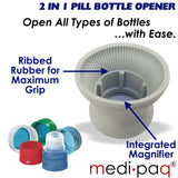 MEDICINE CAP PILL BOTTLE OPENER WITH MAGNIFIER