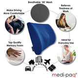 Medipaq® '3D' Mesh Orthopedic Memory Foam Lumbar Support Cushion - With Air Circulation - Reduce Back Ache, Improve Posture!